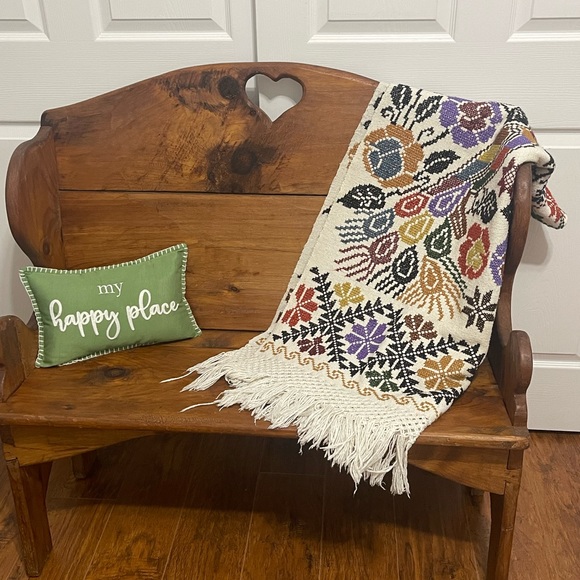 Vintage Floral Hand Embroidered Cross Stitch Fringe Art Deco Piano Shawl (liner) - Picture 5 of 5